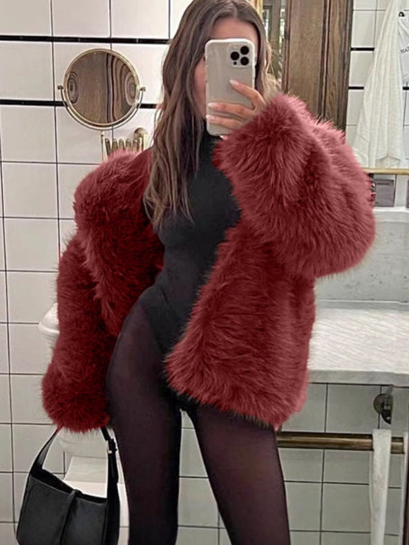suit collar imitation fox fur coat