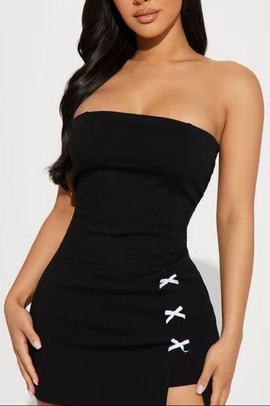 black Bow bandeau mini dress