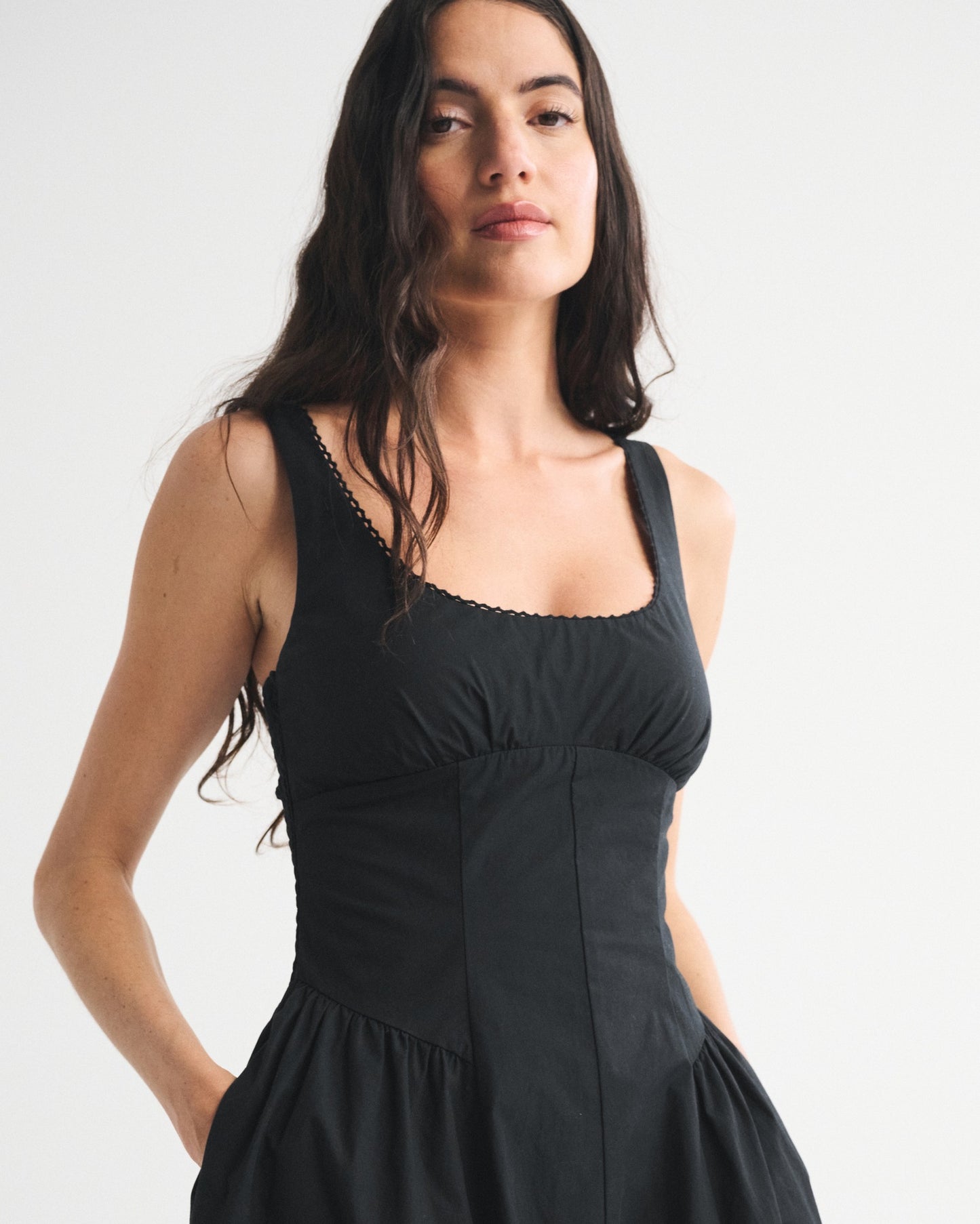 black slim large pendulum slip dress
