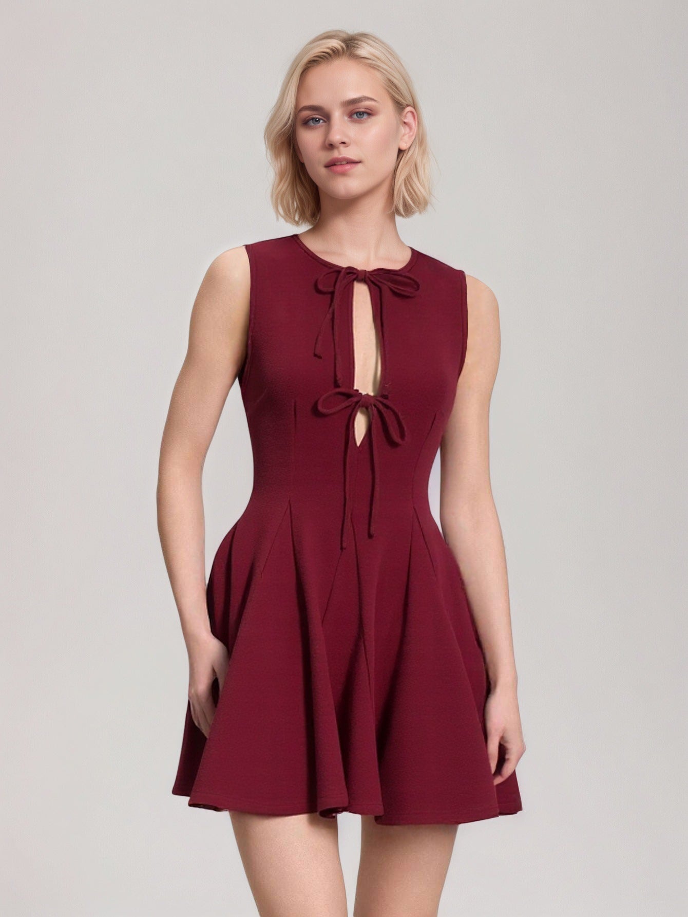 red Bow-trimmed sleeveless mini dress