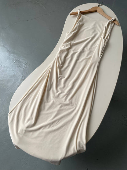 twisted suspender waist slimming midi dress