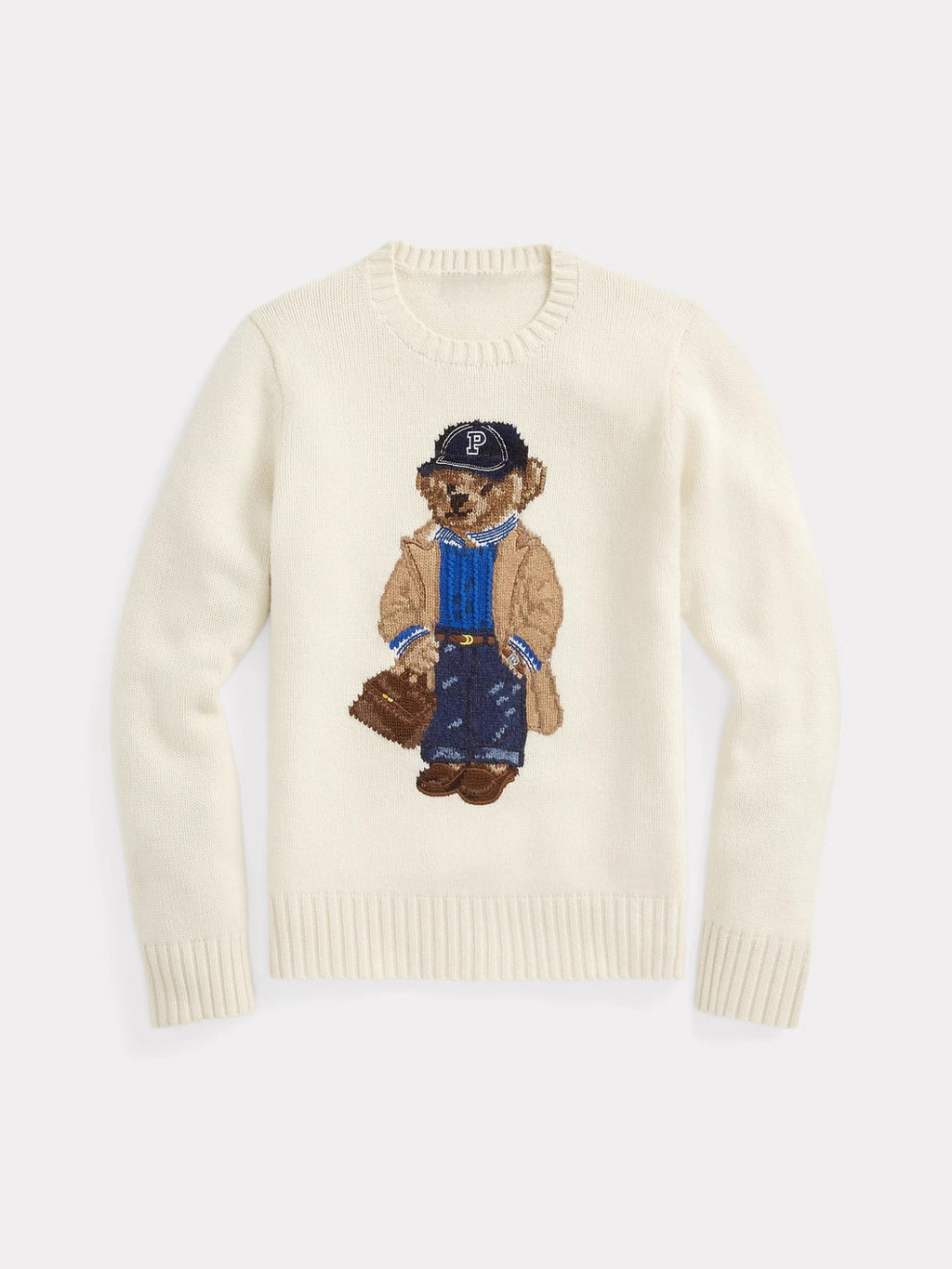 bear embroidered knitted sweater in ivory