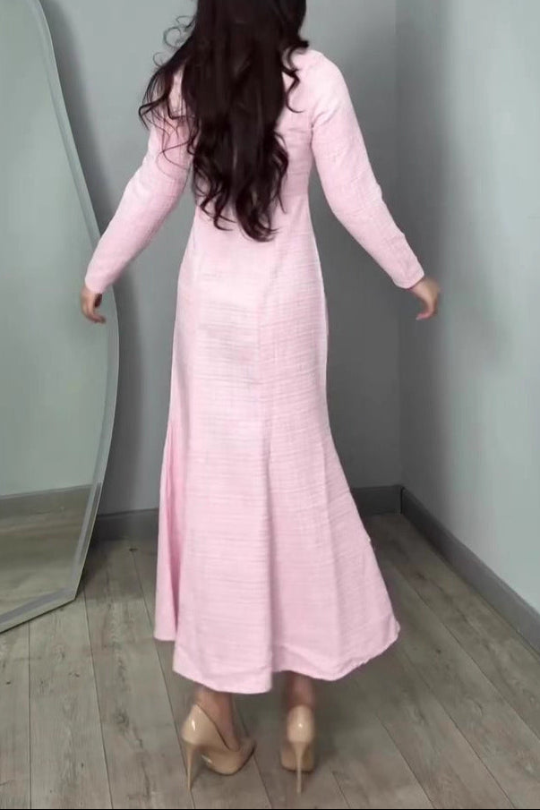 maria pink long sleeve maxi dress