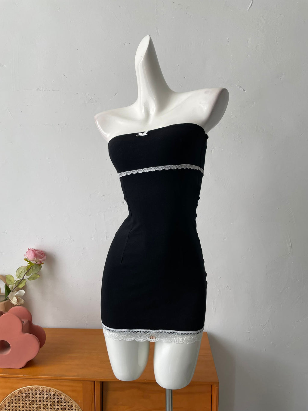 black lace bandeau patchwork dress