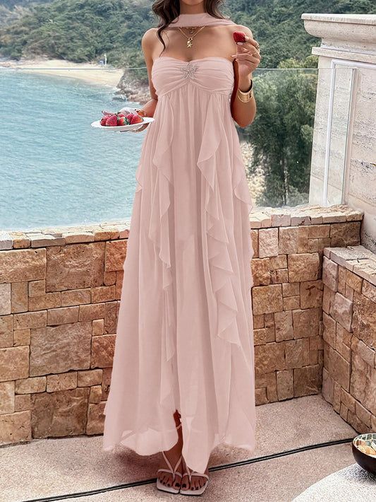 pink bandeau layered ruffled dress