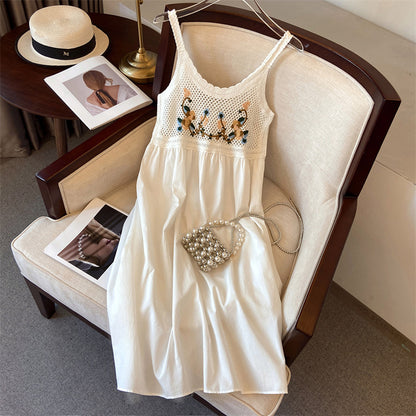 Hollow-out embroidered camisole midi dress