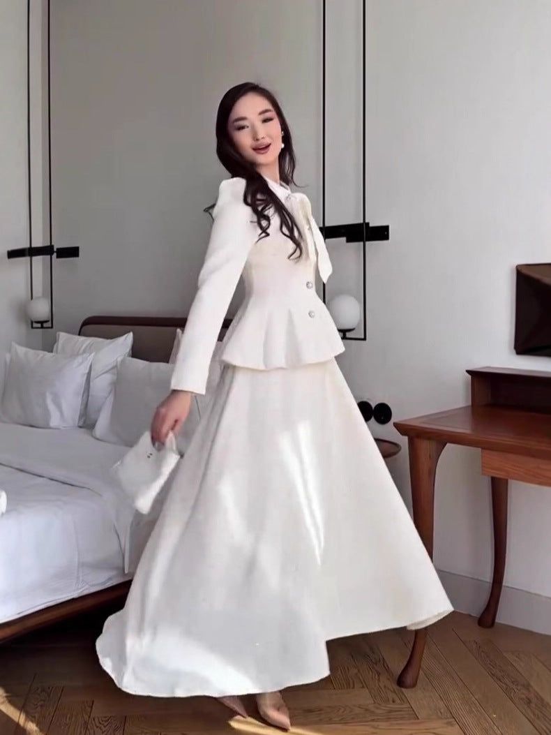griselda white long-sleeved long skirt suit
