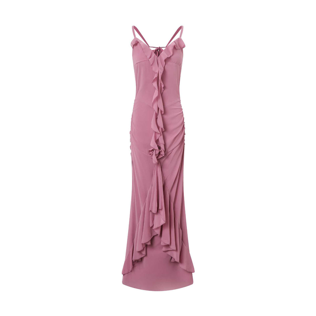 purple Ruffled Chiffon maxi Dress