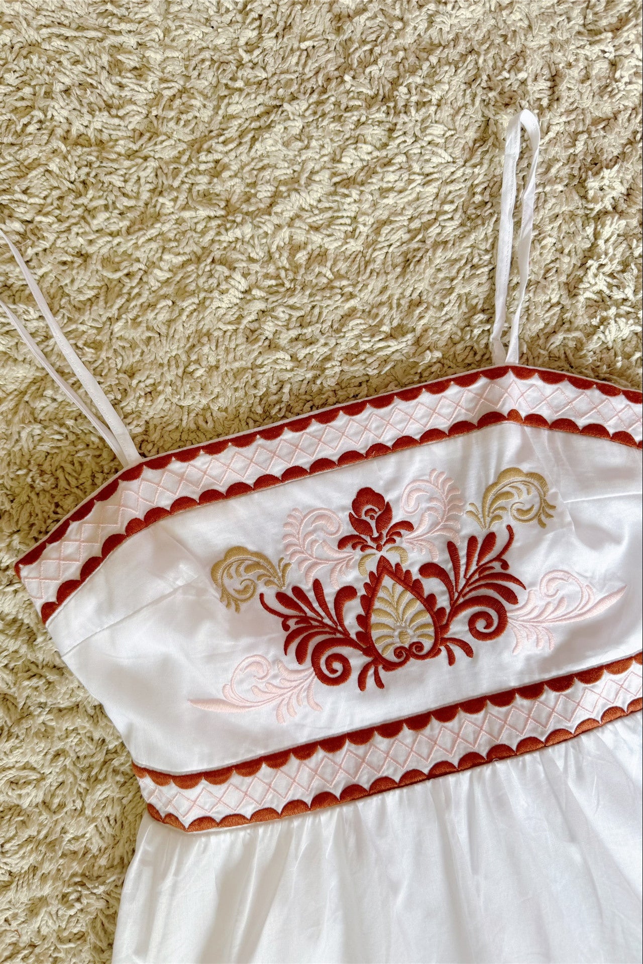 Bohemian exquisite embroidered bow lace-up cotton slip dress