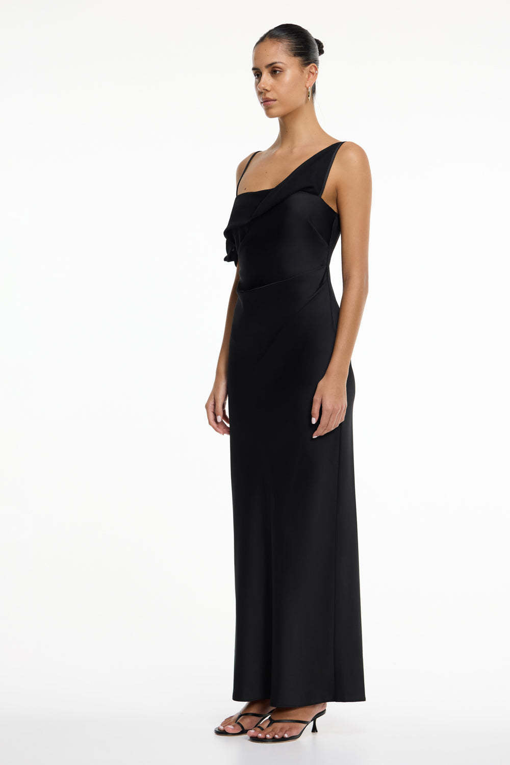 black Satin Fashion Sexy Slim Slip Dress