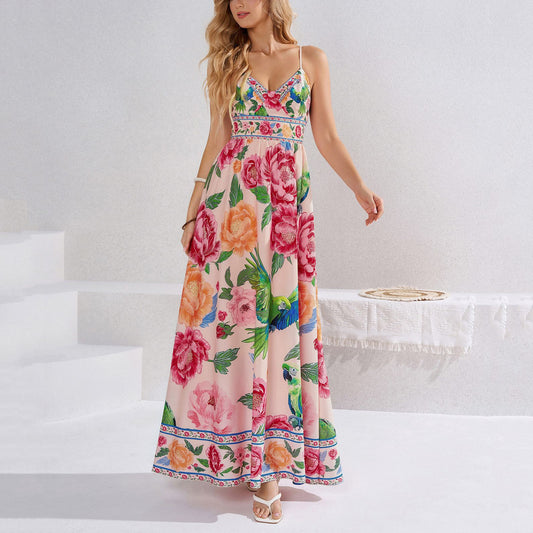 printed slip backless tie-up dress