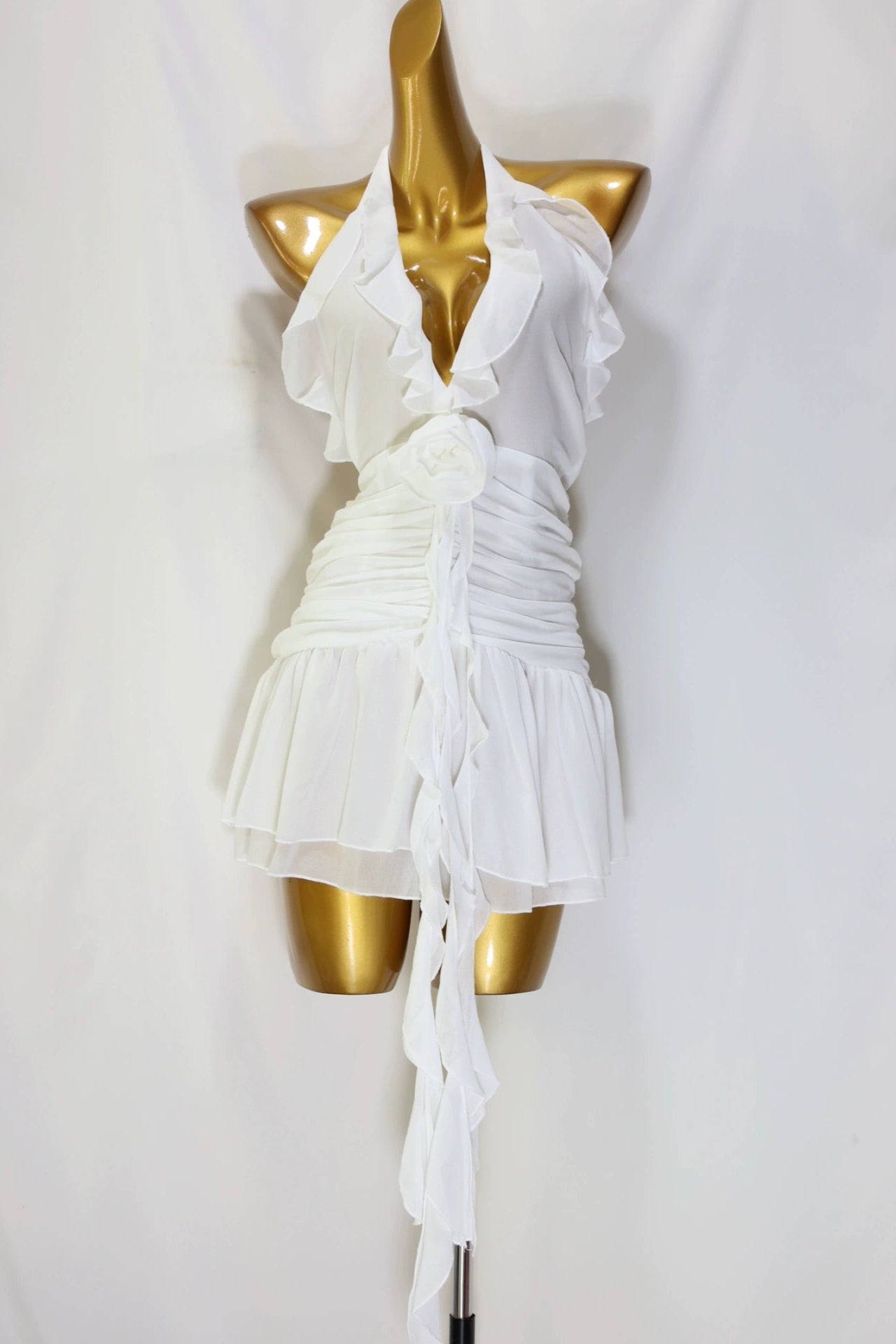 white chiffon flower mini dress