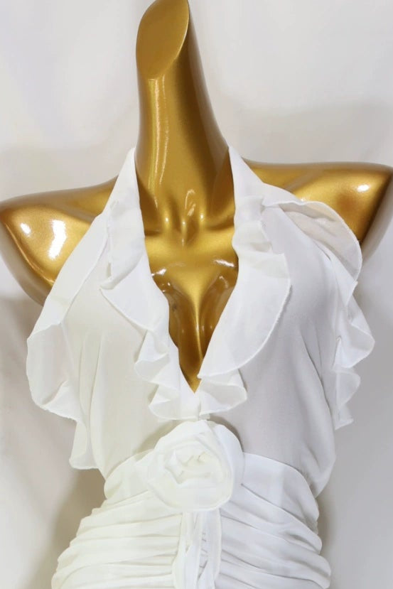 white chiffon flower mini dress