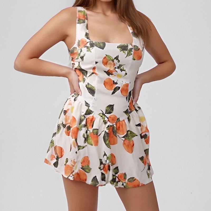 suspenders Print mini Dress