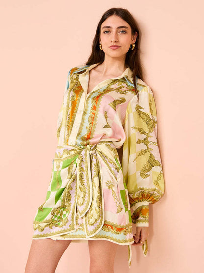 leila Lantern sleeve printed mini dress