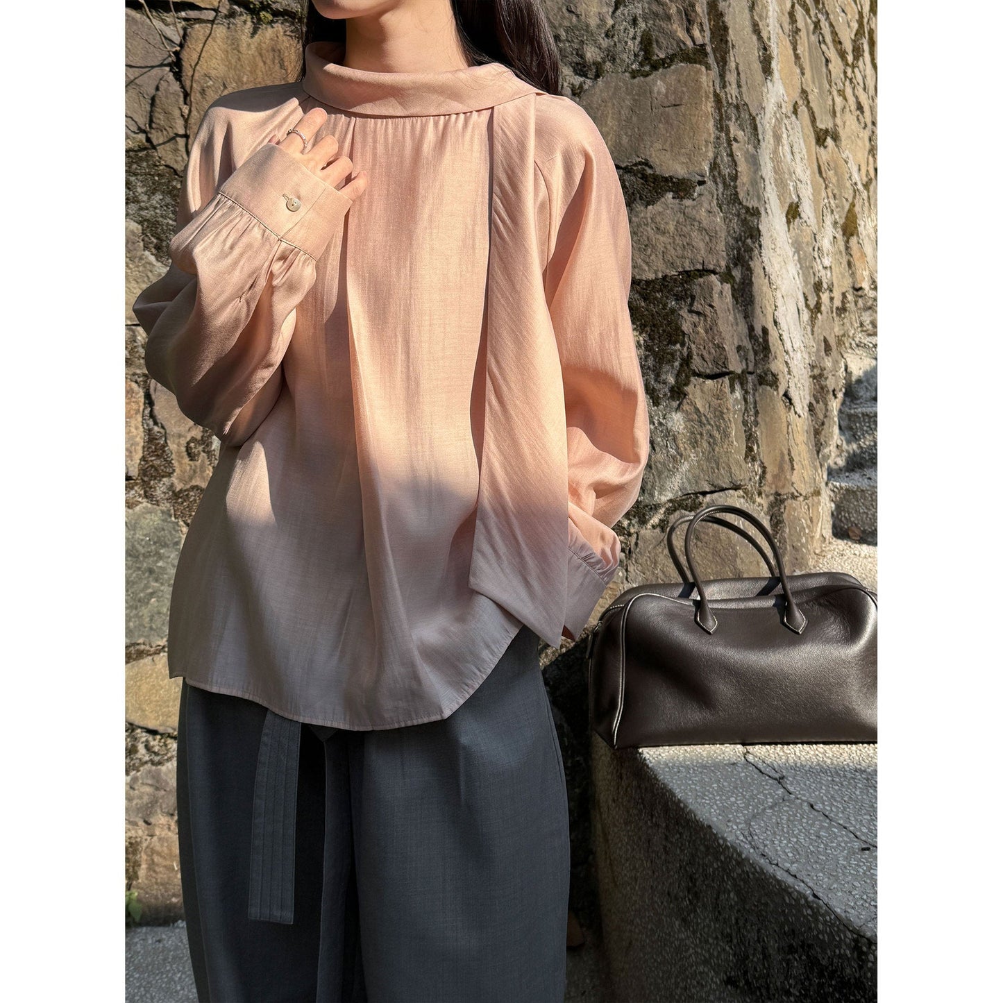 sophia Textured ribbon pleated shirt