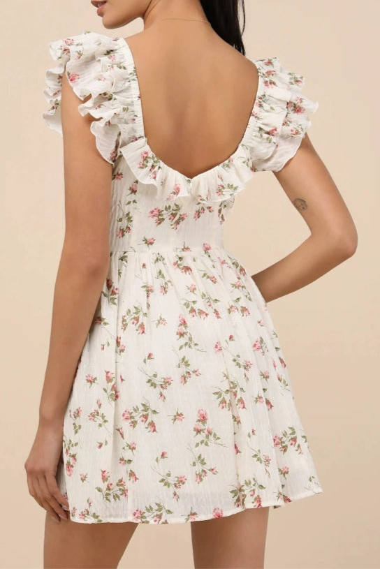 one-shoulder ruffle pattern chiffon mini dress