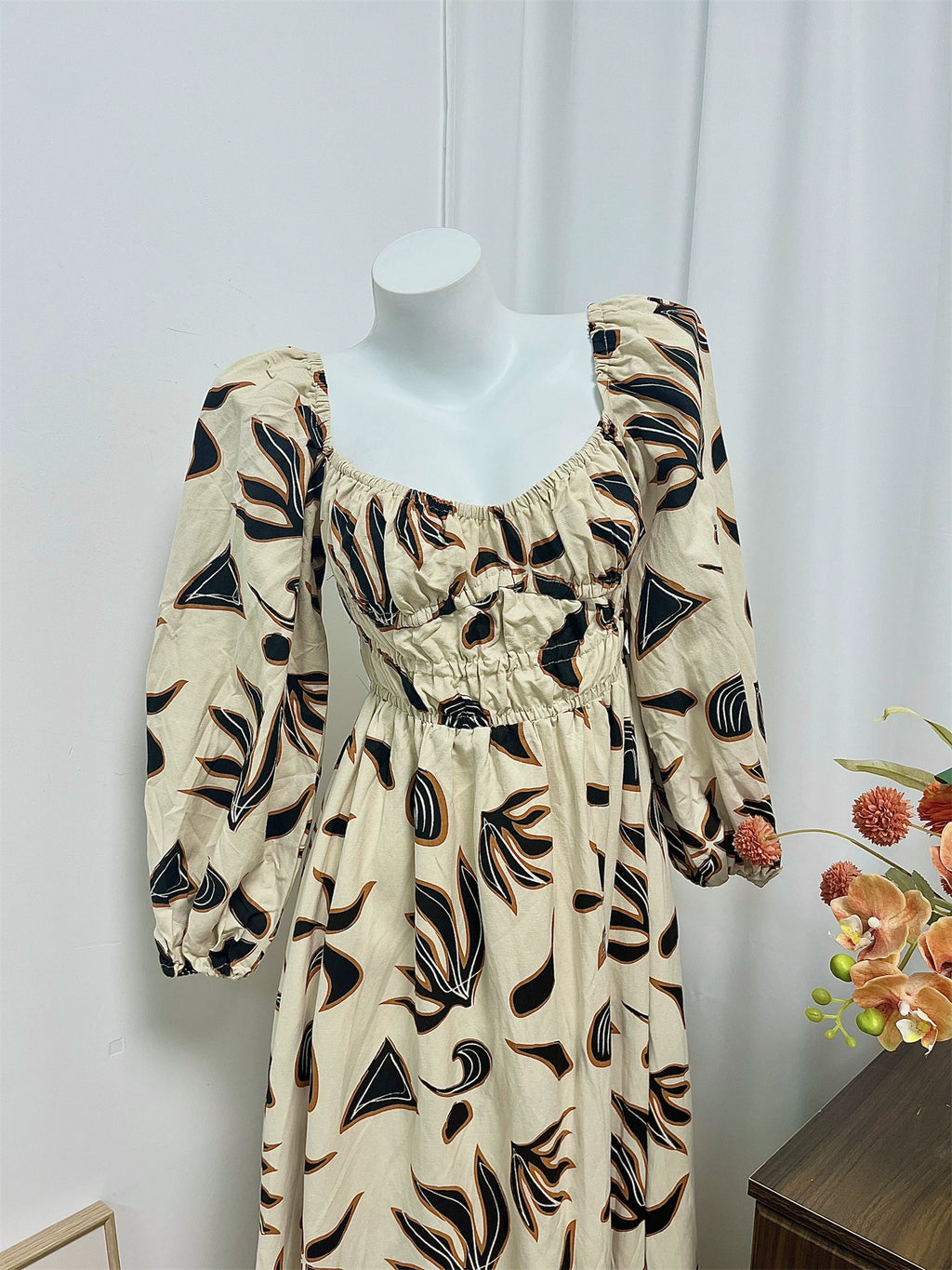 black square collar long sleeve dress