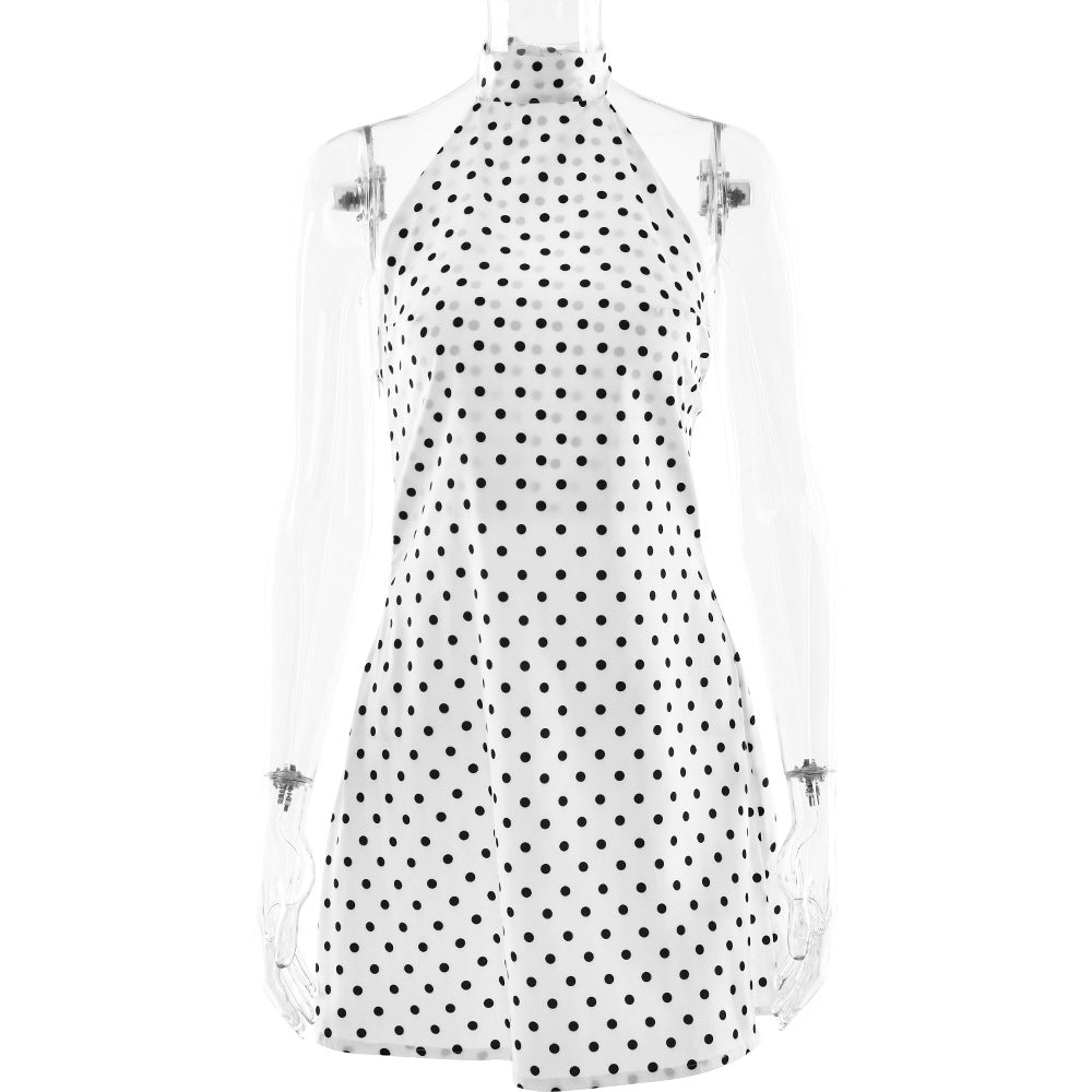 white polka dot round neck sleeveless mini dress
