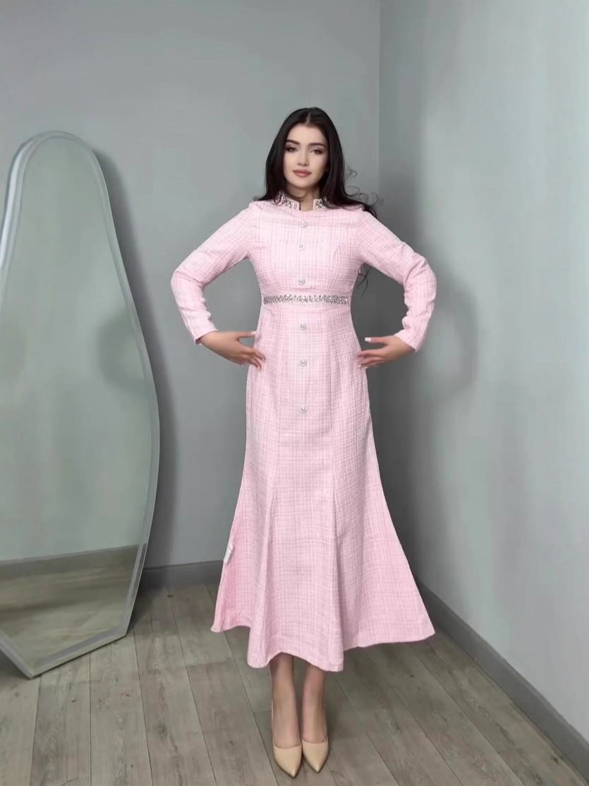 maria pink long sleeve maxi dress