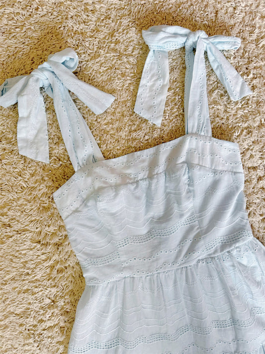 full embroidery crochet cut-out wavy lace bow lace-up dress