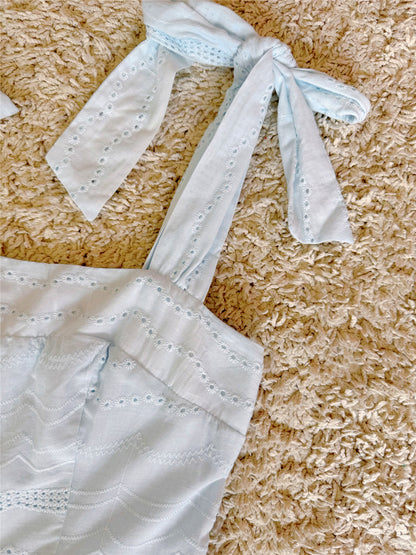 full embroidery crochet cut-out wavy lace bow lace-up dress