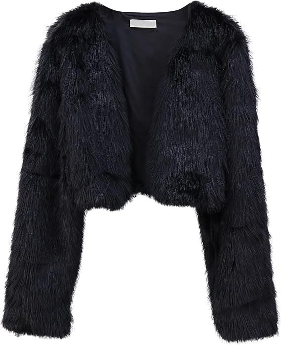 faux fur coat long sleeve collarless jacket