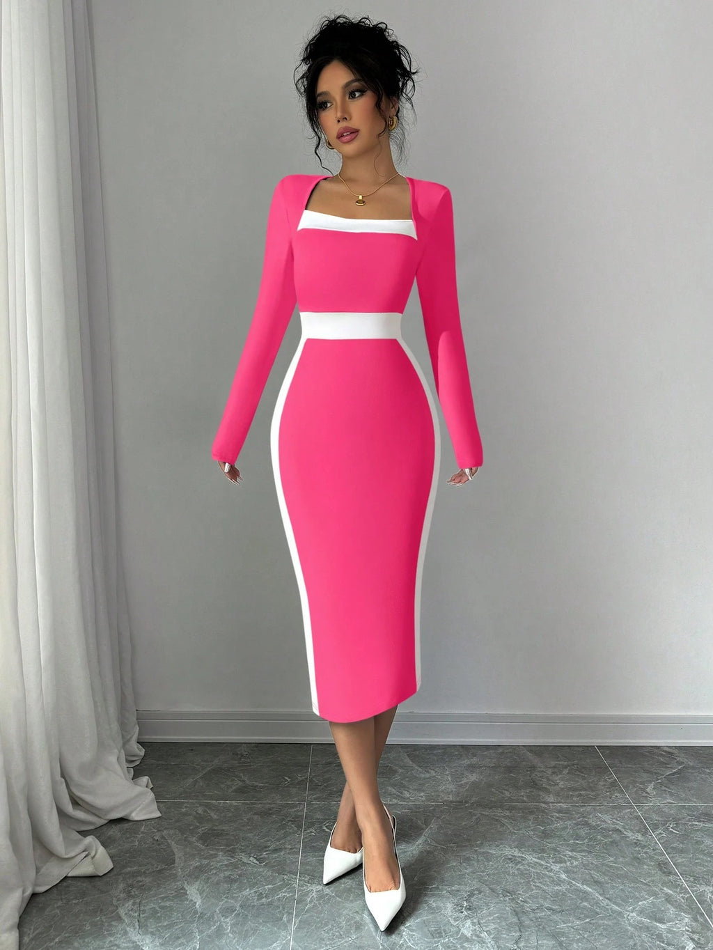 georgia pink long sleeve maxi dress