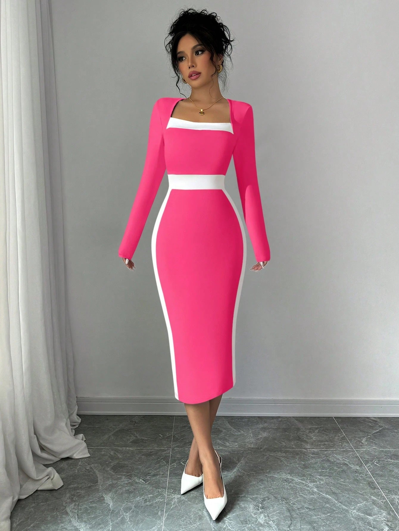 georgia pink long sleeve maxi dress