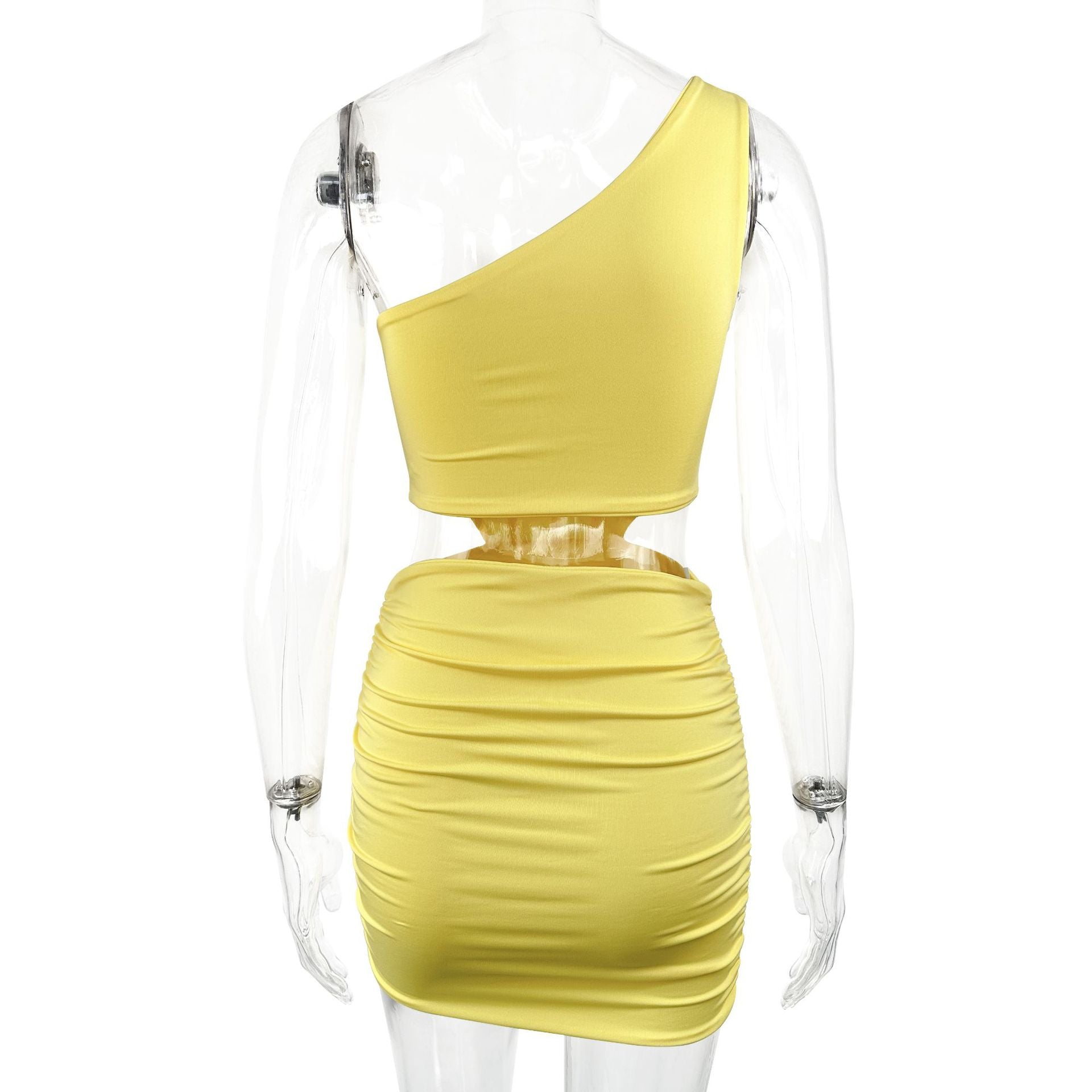 alisa yellow One-shoulder irregular cutout bodycon dress