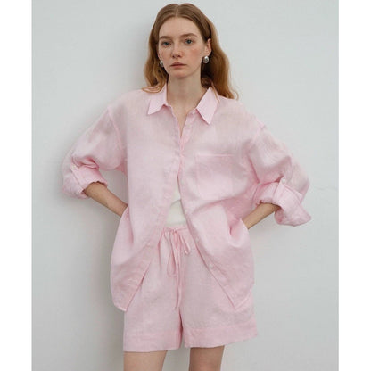 White linen oversized shirt and shorts set
