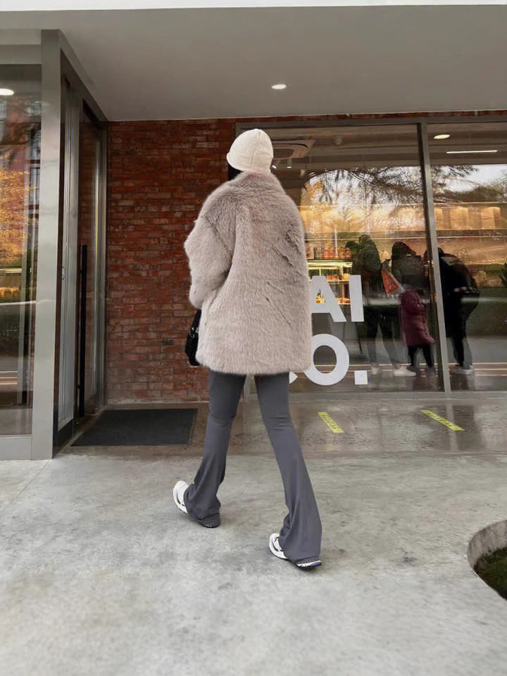 suit collar imitation fur midi length coat