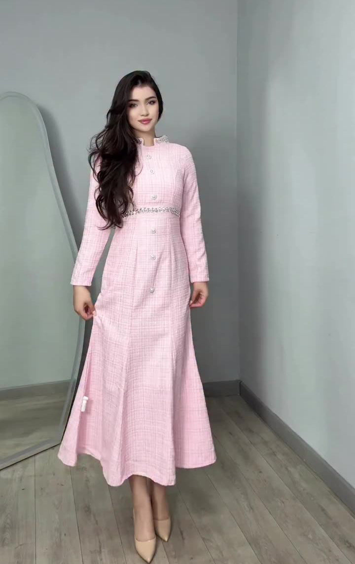 maria pink long sleeve maxi dress