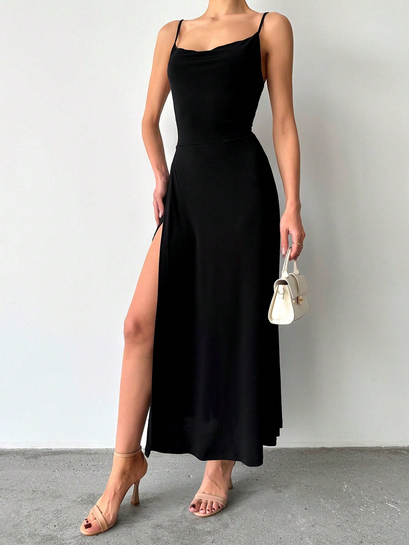 balck Spaghetti strap midi dress