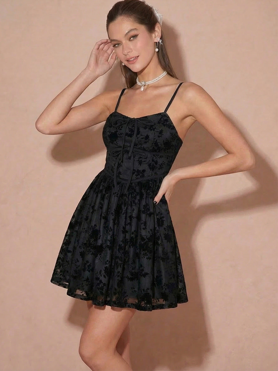 black jacquard mini dress