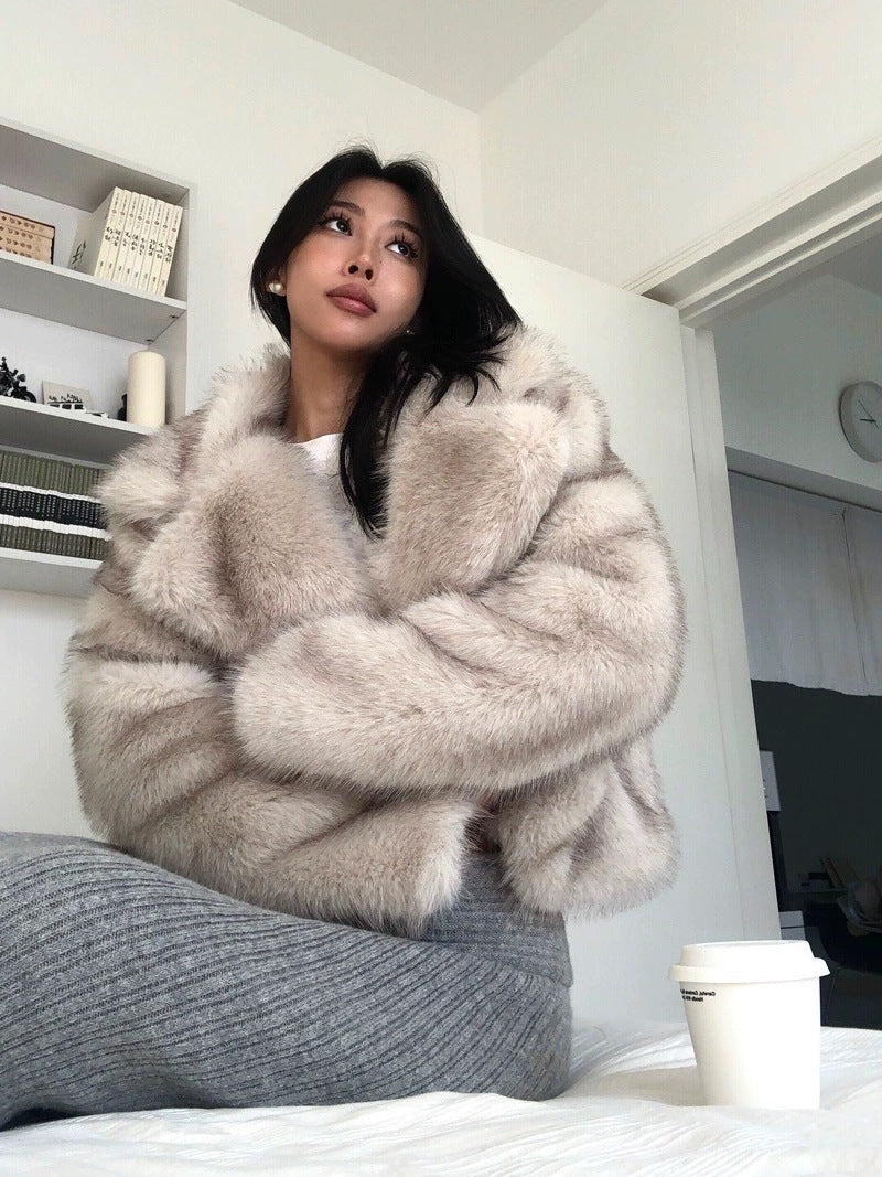 faux wool suit collar imitation fur cropped coat