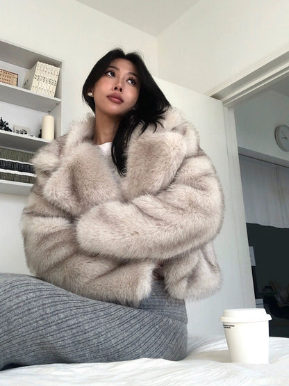 faux wool suit collar imitation fur cropped coat