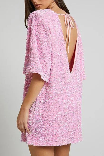 Round neck sequined mini dress