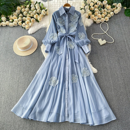 Summer Beaded 3D Floral Collar maxi Dress