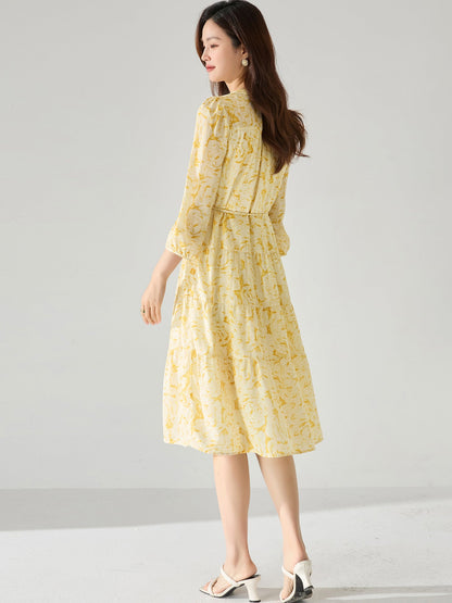 rachel floral puff sleeve midi dress - yellow