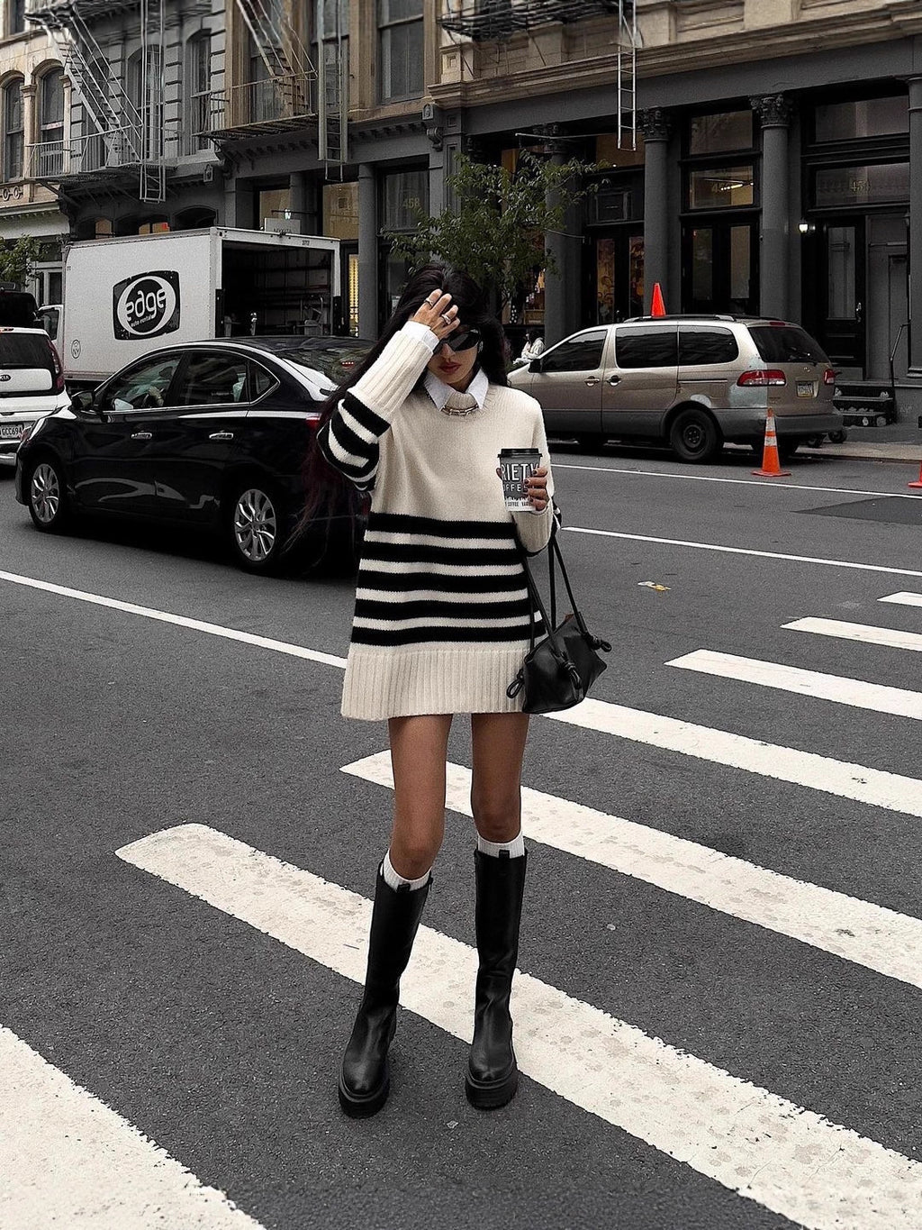 black striped loose knitted sweater