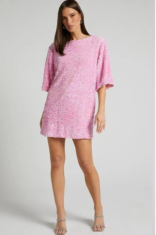 Round neck sequined mini dress