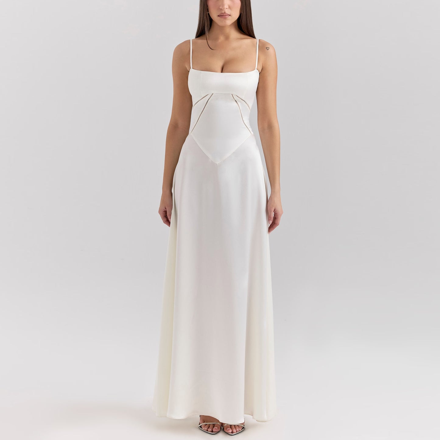 white matte satin backless slip dress