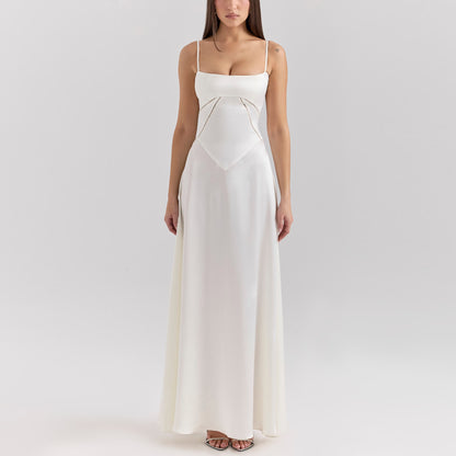 white matte satin backless slip dress