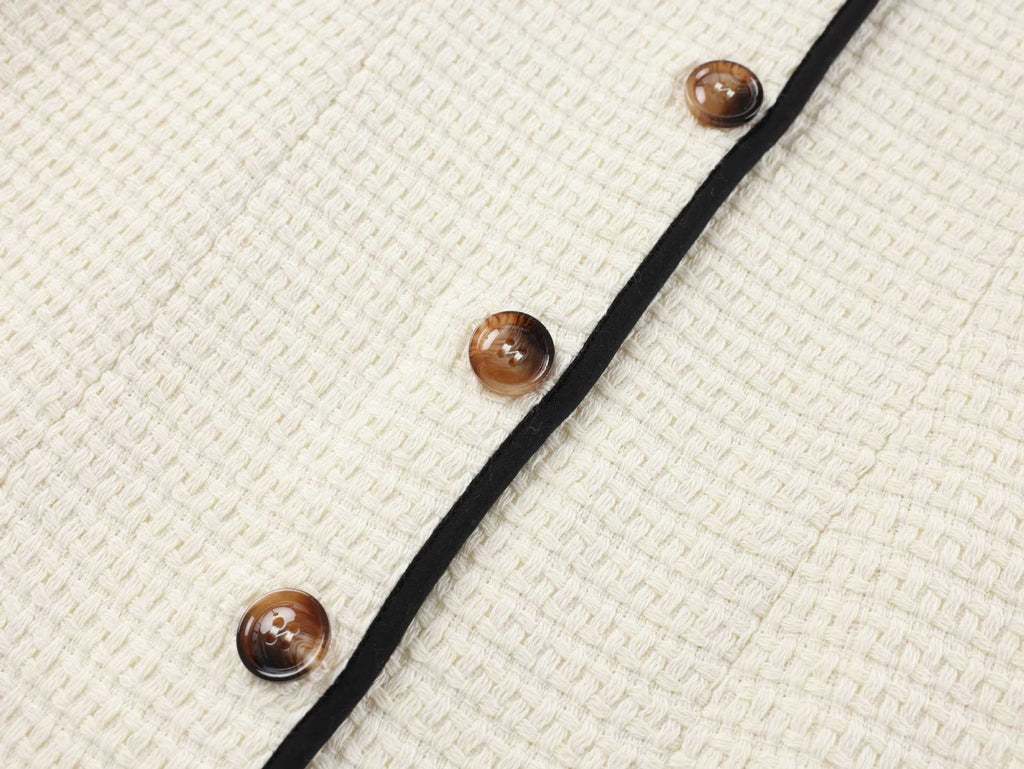 white knitted short-sleeved button-down  mini dress