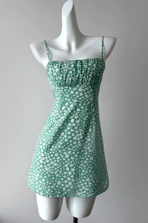green wind floral mini dress