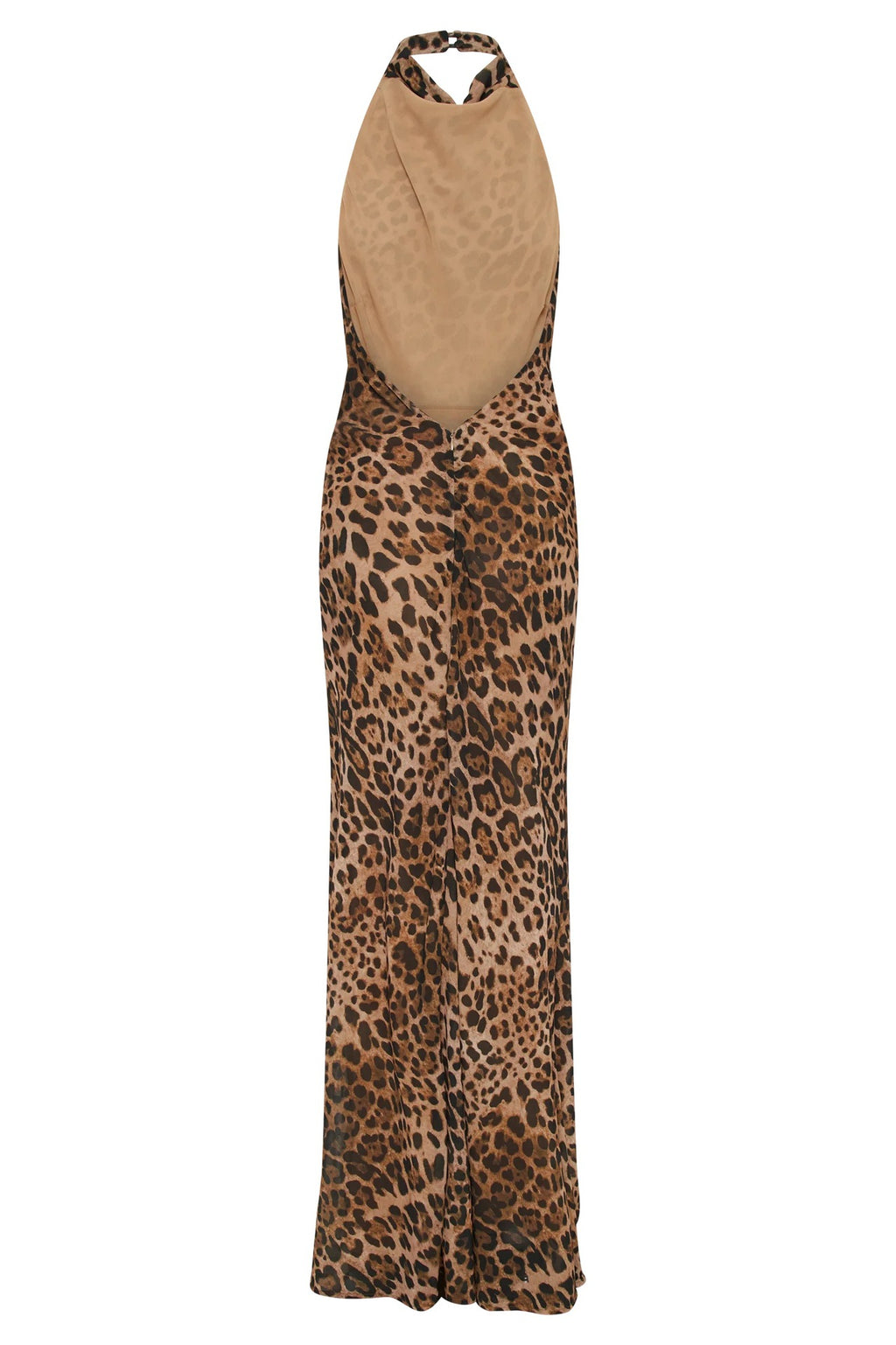 Backless halter neck leopard print dress