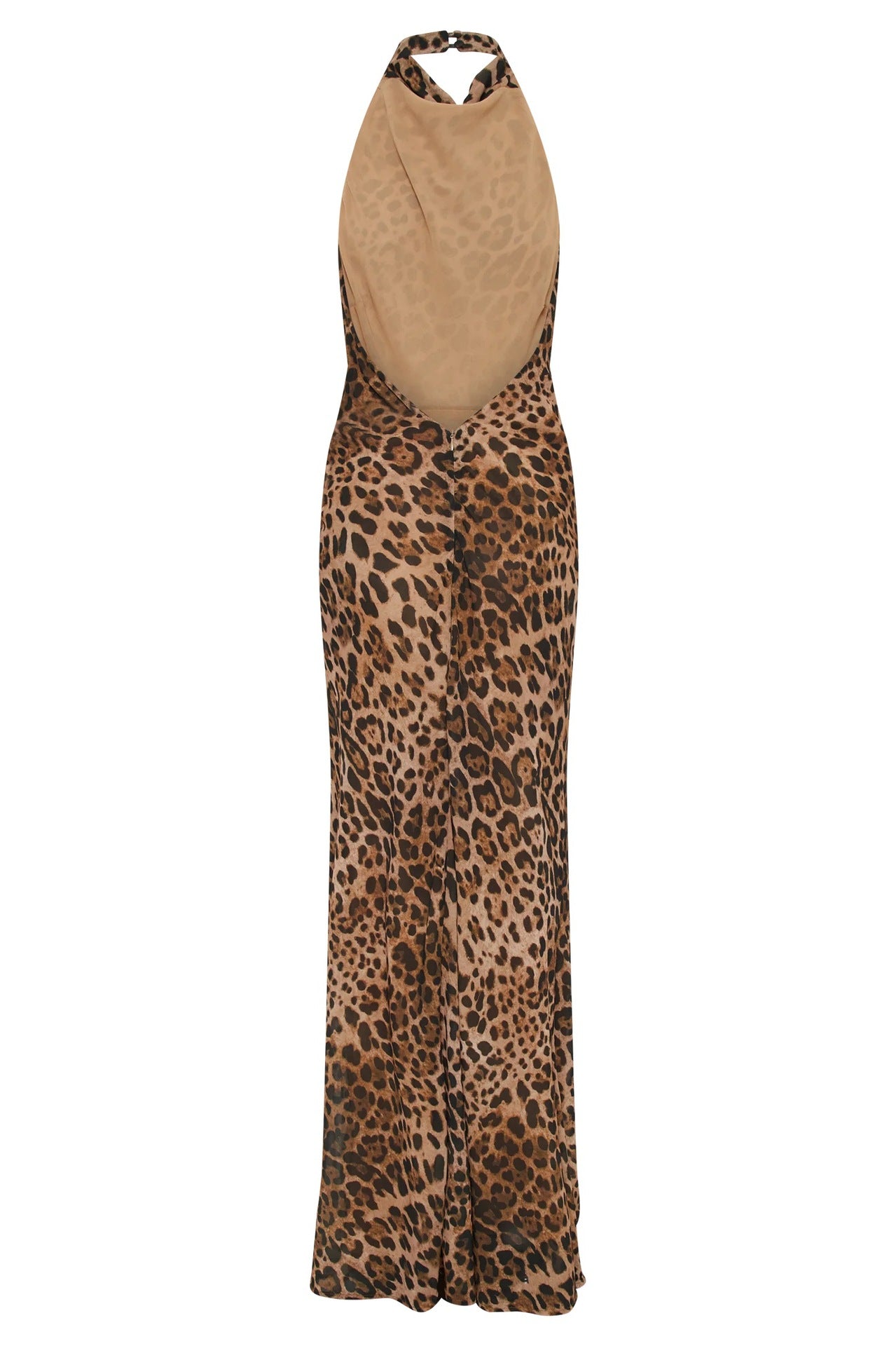Backless halter neck leopard print dress