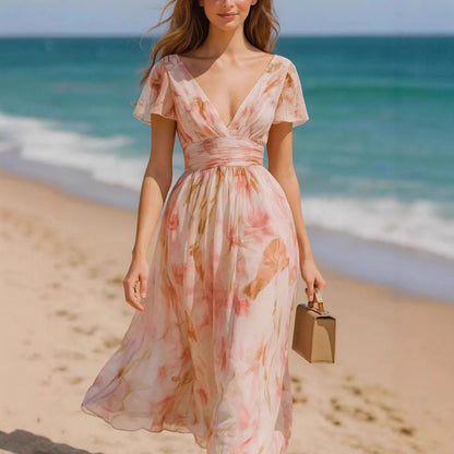 madge v-neck Printed short-sleeved maxi dress