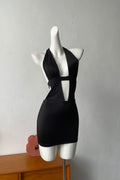 black halterneck open back mini dress